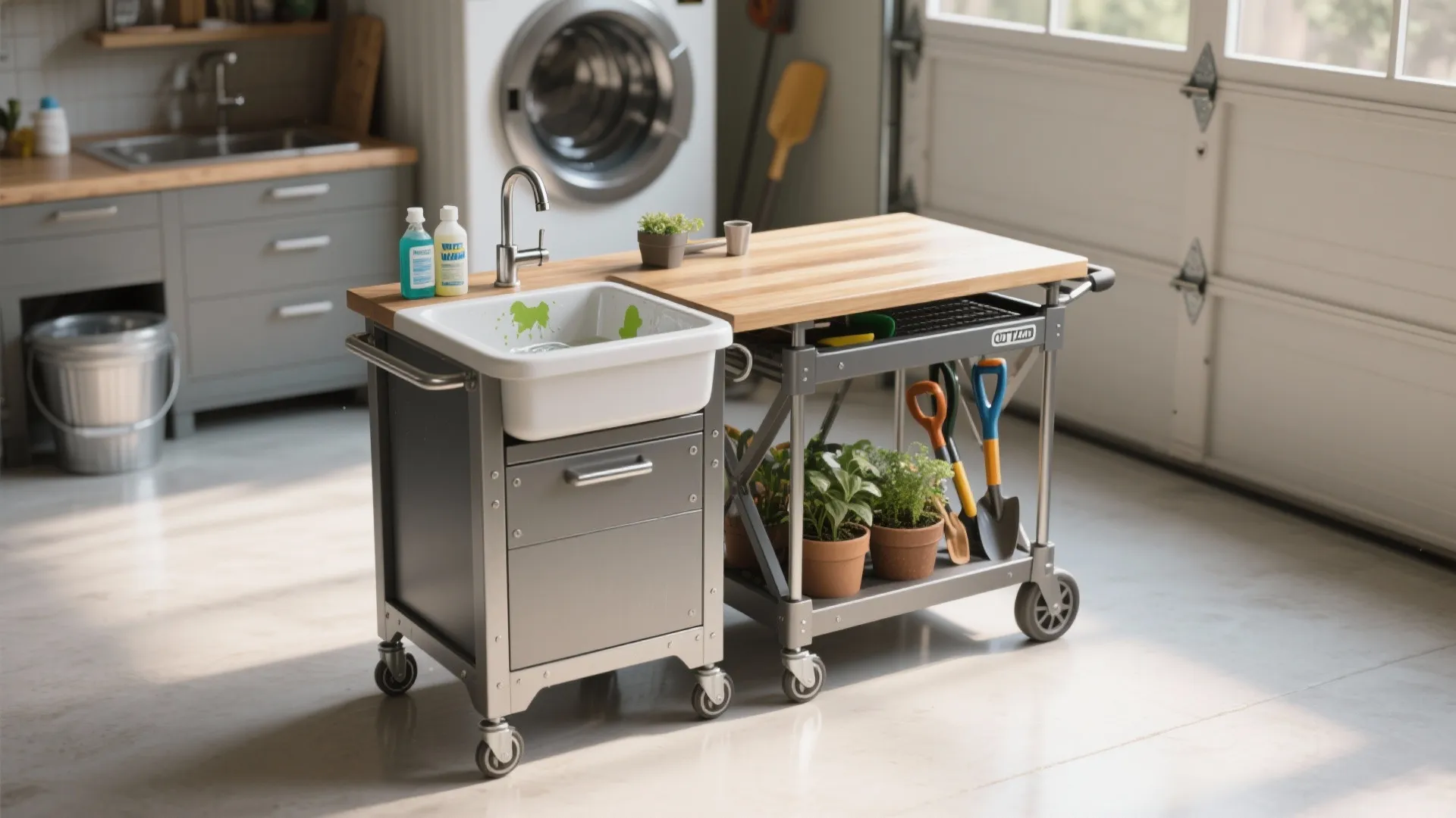 4. Portable sink + folding island