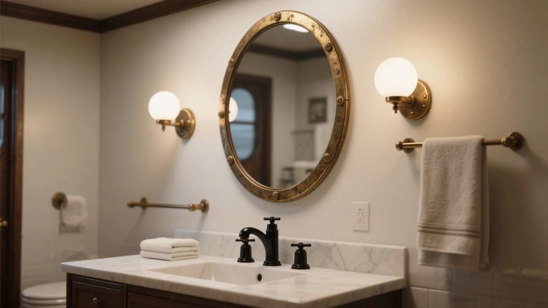 3. Porthole Mirrors and Round Fixtures