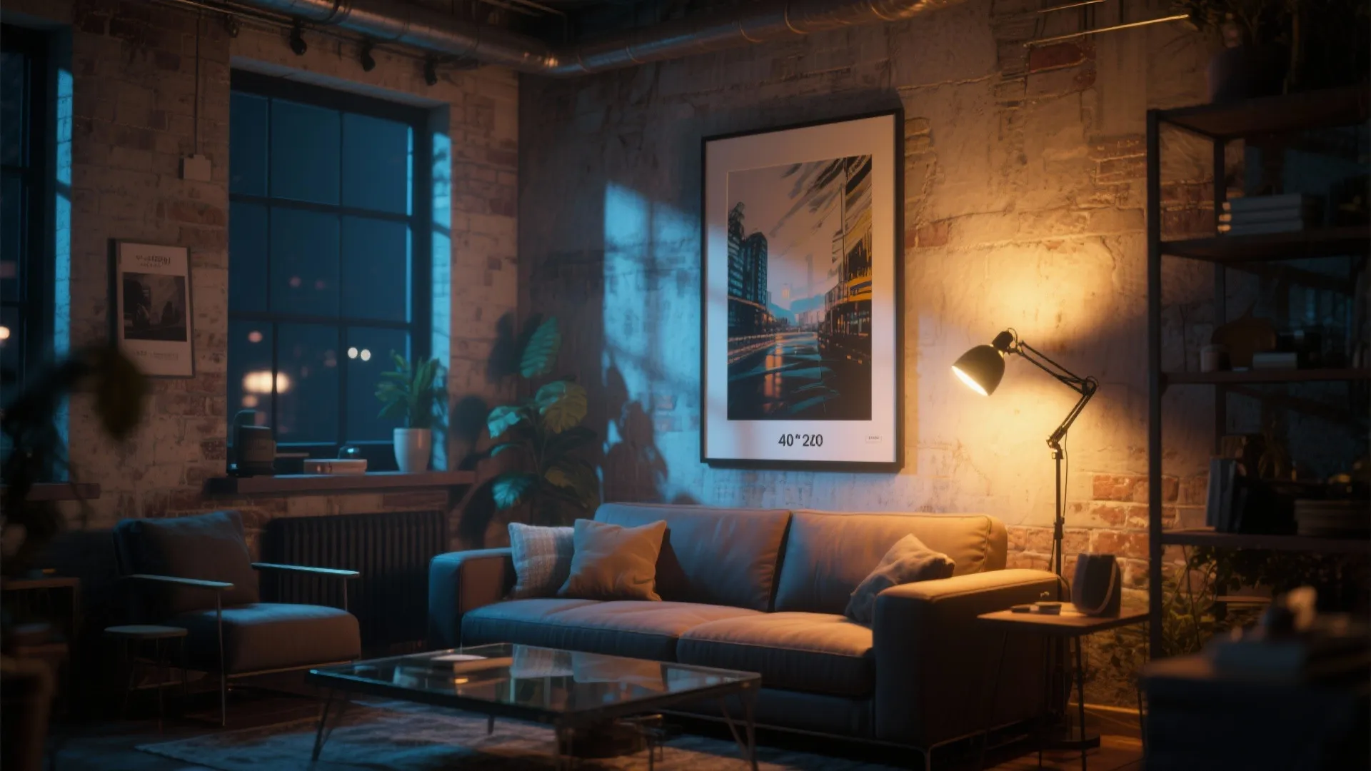 Picture light highlighting 40x20 poster at night