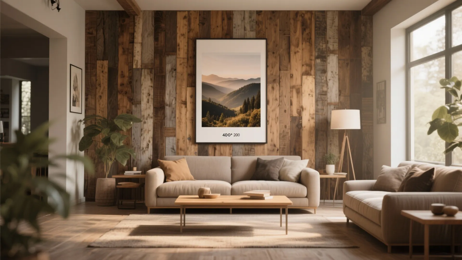 40x20 poster on reclaimed wood accent wall