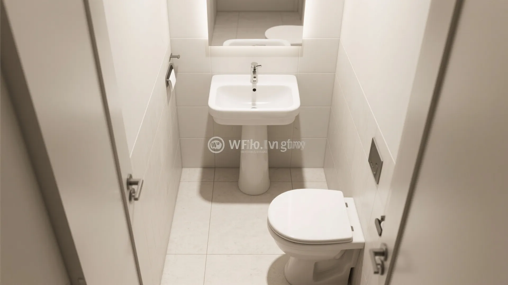 3) Compact toilet + clearances that respect the pedestal’s “breathing room”