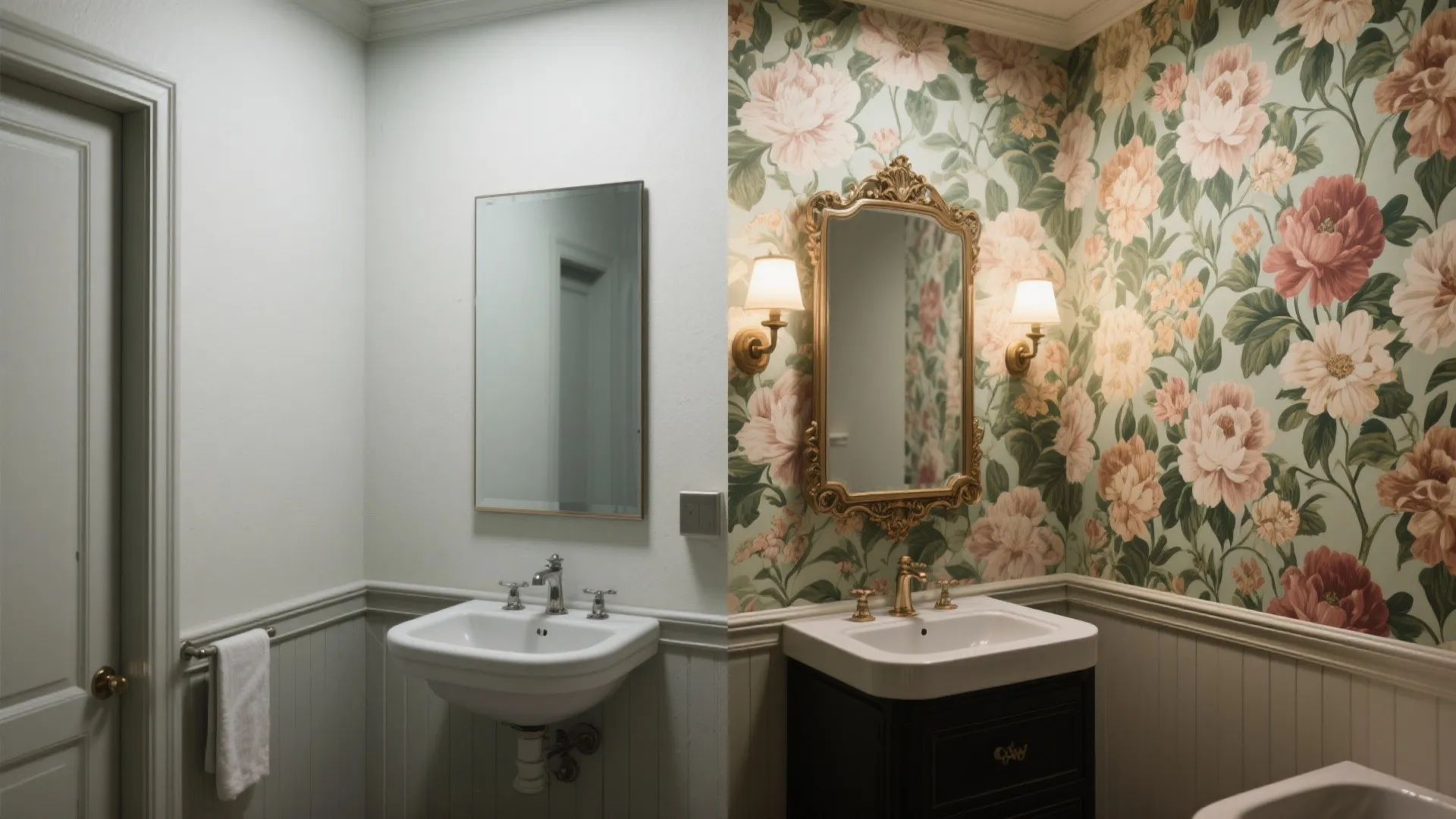 Bold patterns in powder rooms—go dramatic