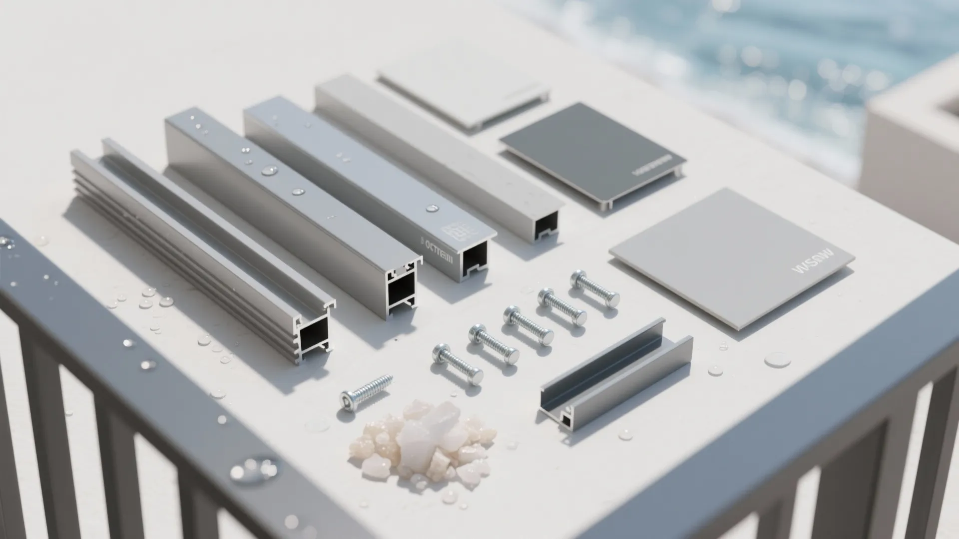 Powder-coated aluminum samples and hardware for coastal balcony aluminium design