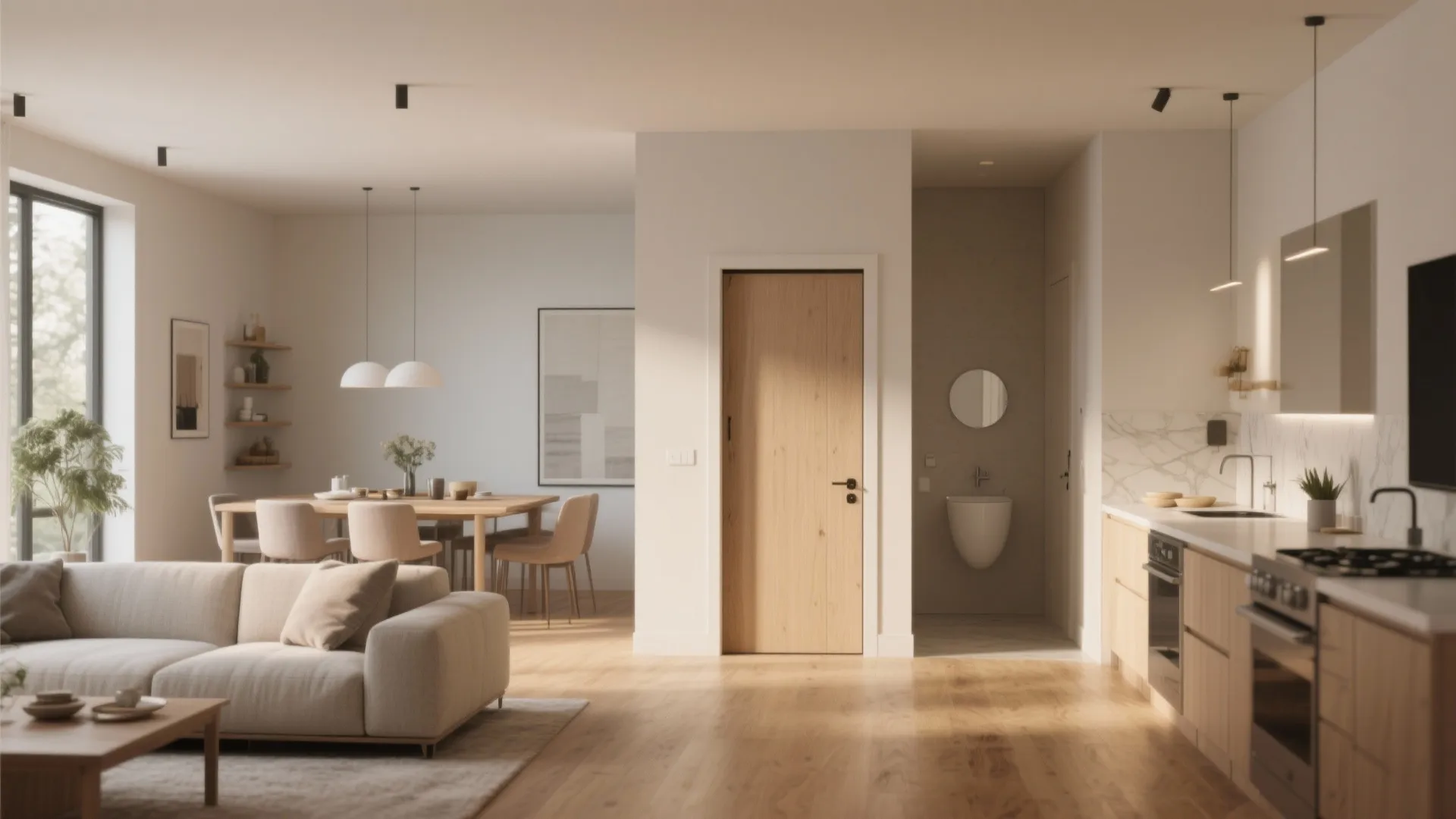 1. Open-plan main level with a dedicated powder room