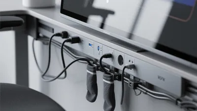 Smart Home Office Desk with Integrated Power Strip & Cable Management