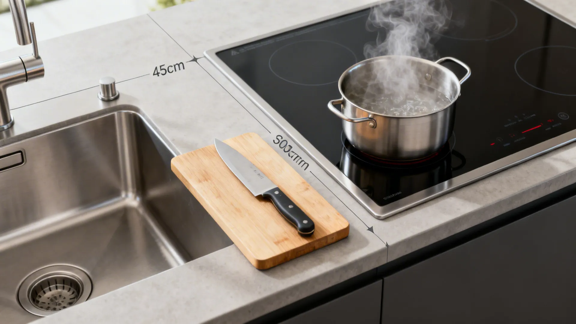 Precision One-Wall Layout (Sink–Prep–Hob)