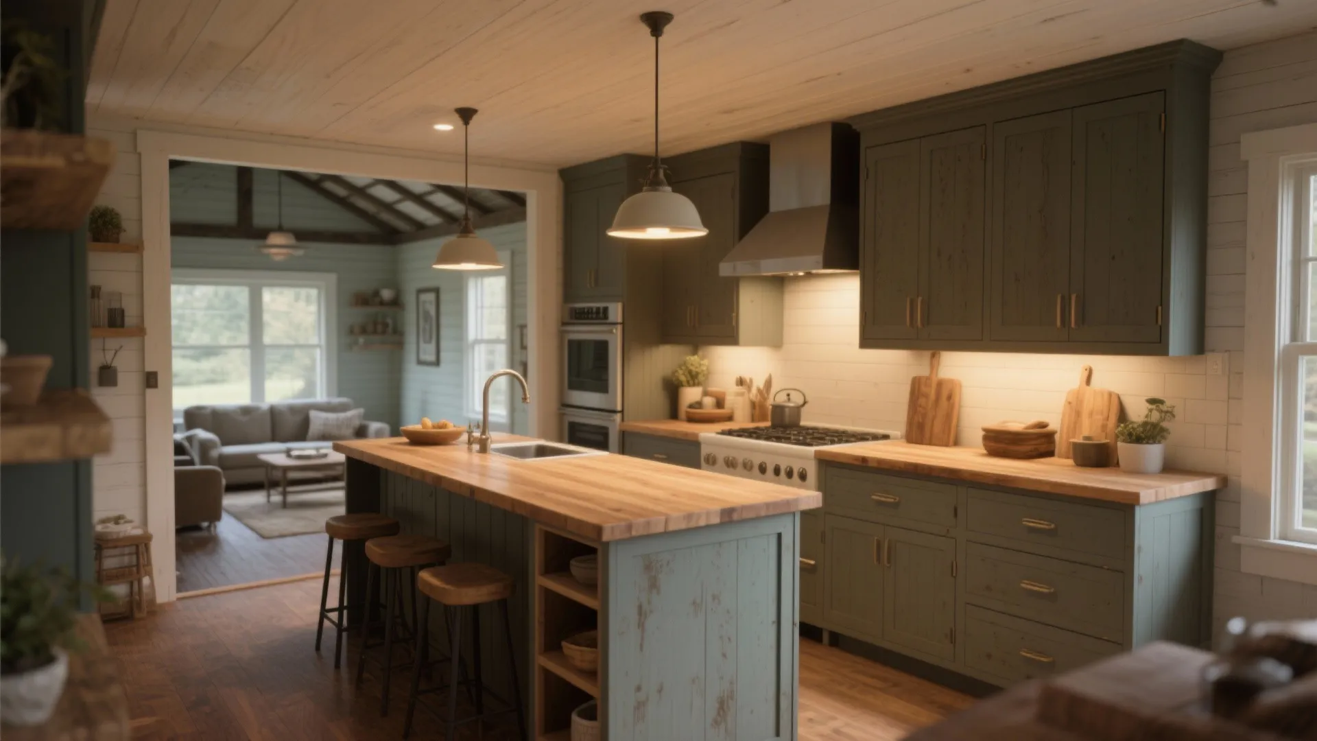 1. Open-plan kitchen with a designated prep island