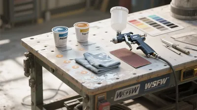 Industrial Workshop Table with Paint Tools & Organization Tips