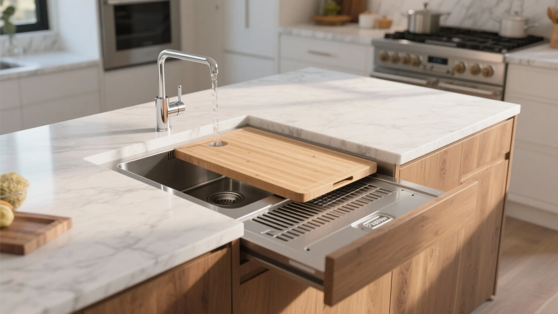 3. Integrated Prep Sink with Replaceable Cutting Board