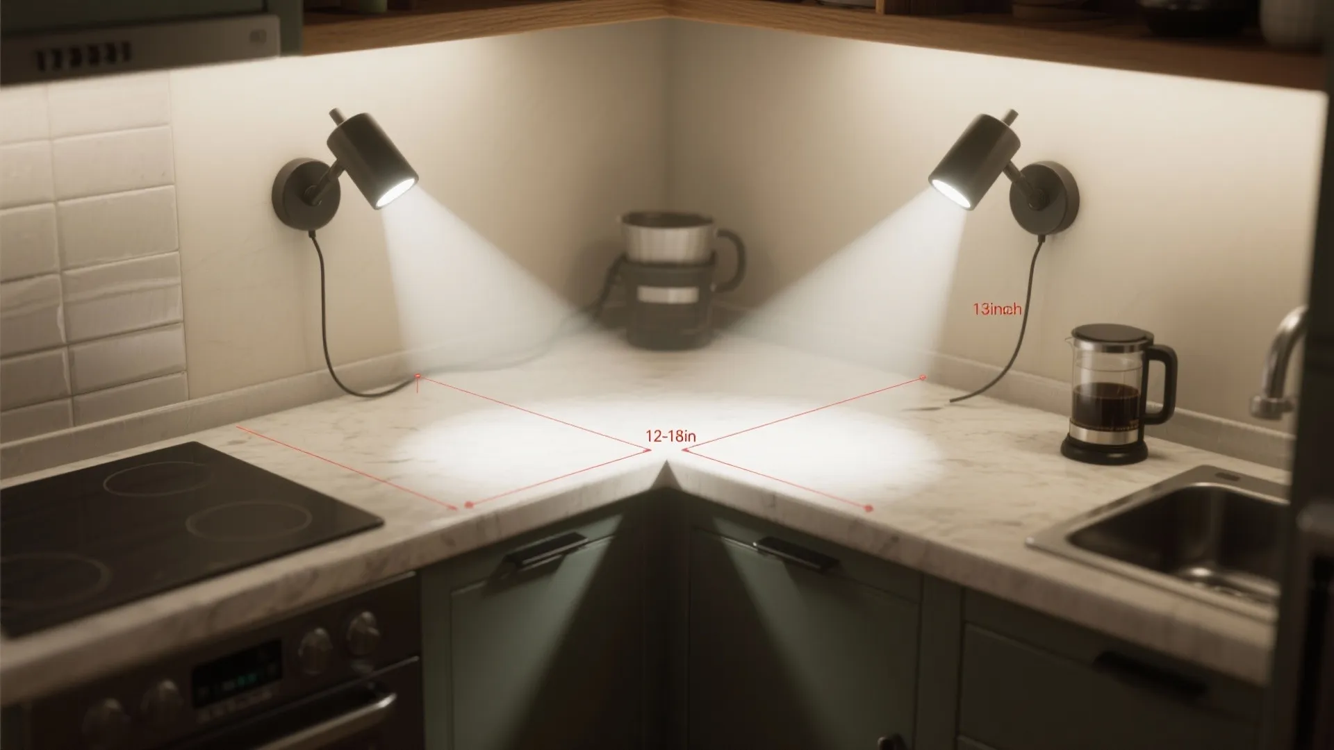 Battery sconce task lighting over prep zones