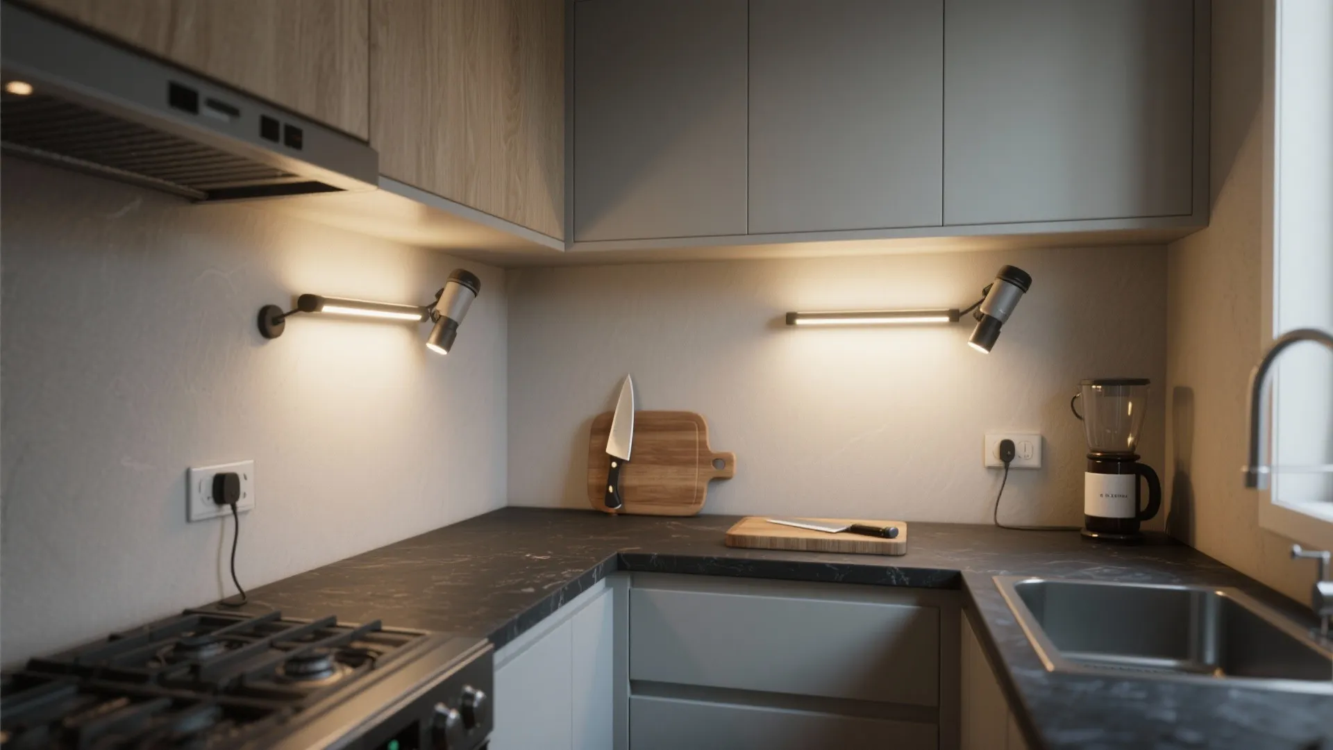 Battery sconce task lighting over prep zones