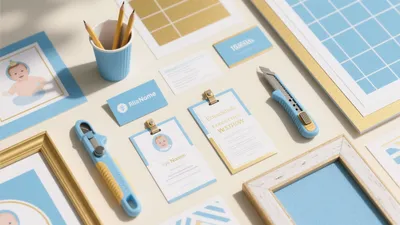 Blue and Gold Baby Branding Design Layout