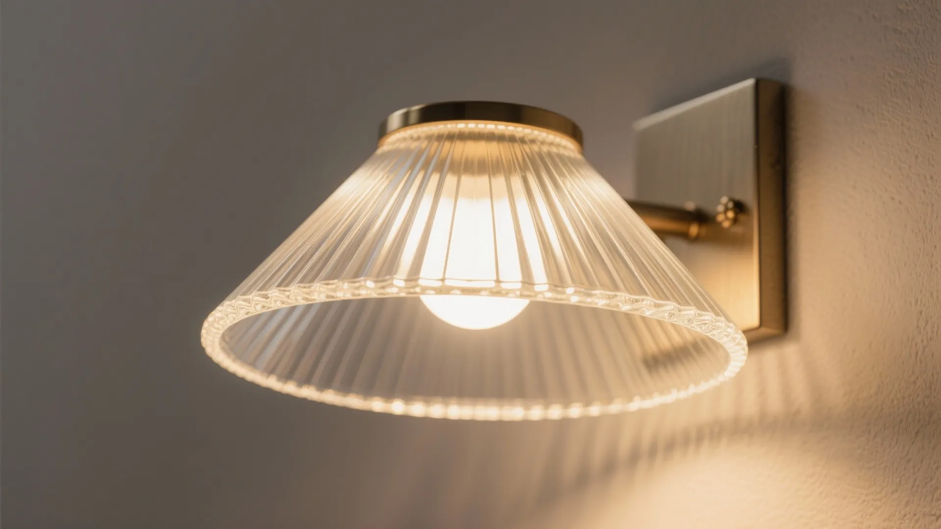 Close-up of ribbed prismatic glass sconce showing soft, even diffusion and fine texture.