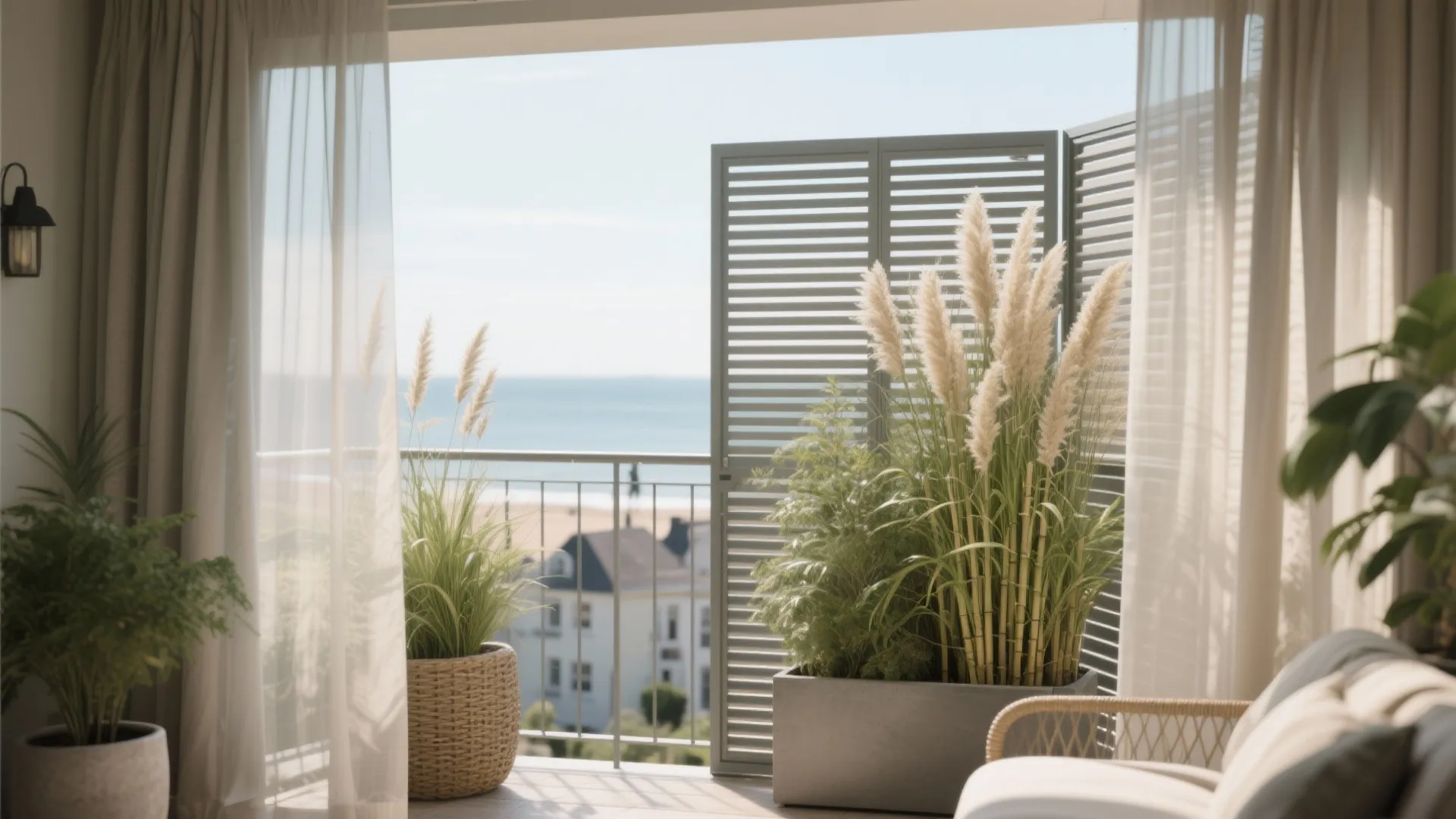 Privacy without gloom: screens, tall planters, and soft layers