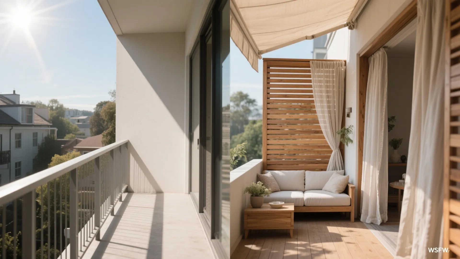 Privacy and shade: slatted screens, outdoor curtains, and fabric canopies
