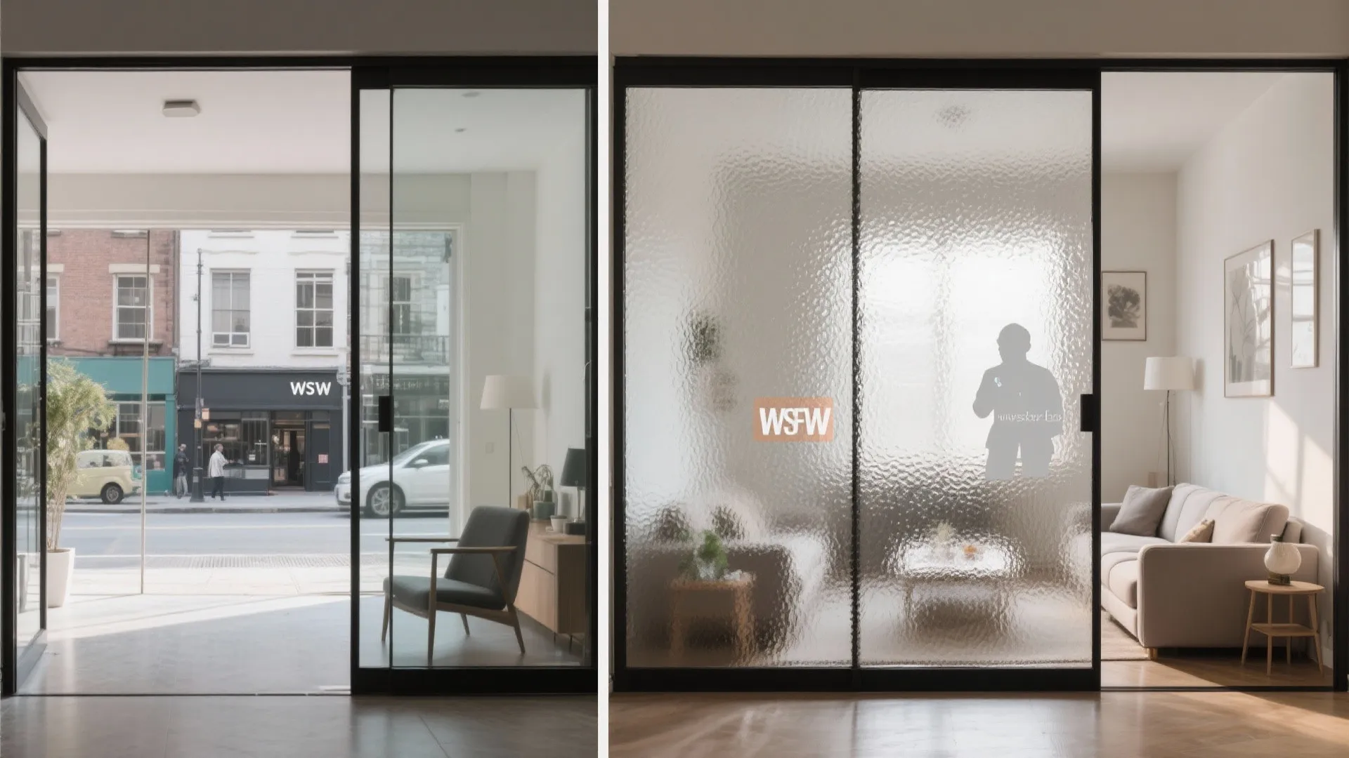 Idea 4: Privacy-first glass—fritted, micro-texture, or switchable