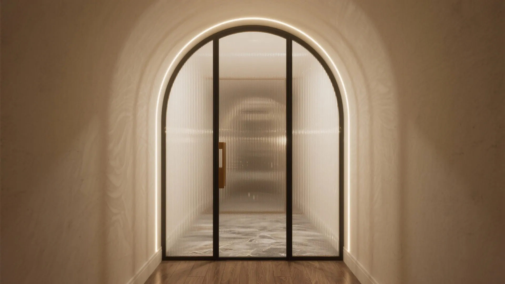 Frosted or reeded glass arch for privacy without losing light