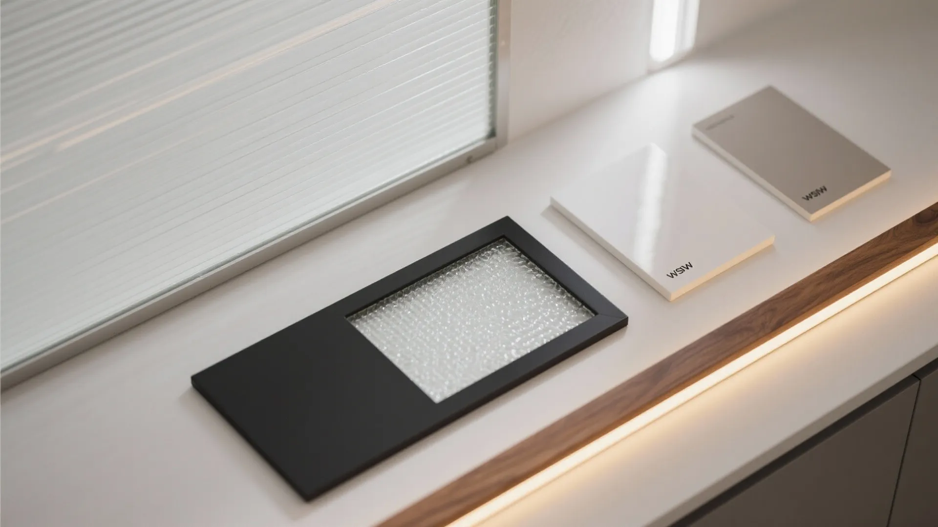 Frosted and reeded glass for privacy with glow