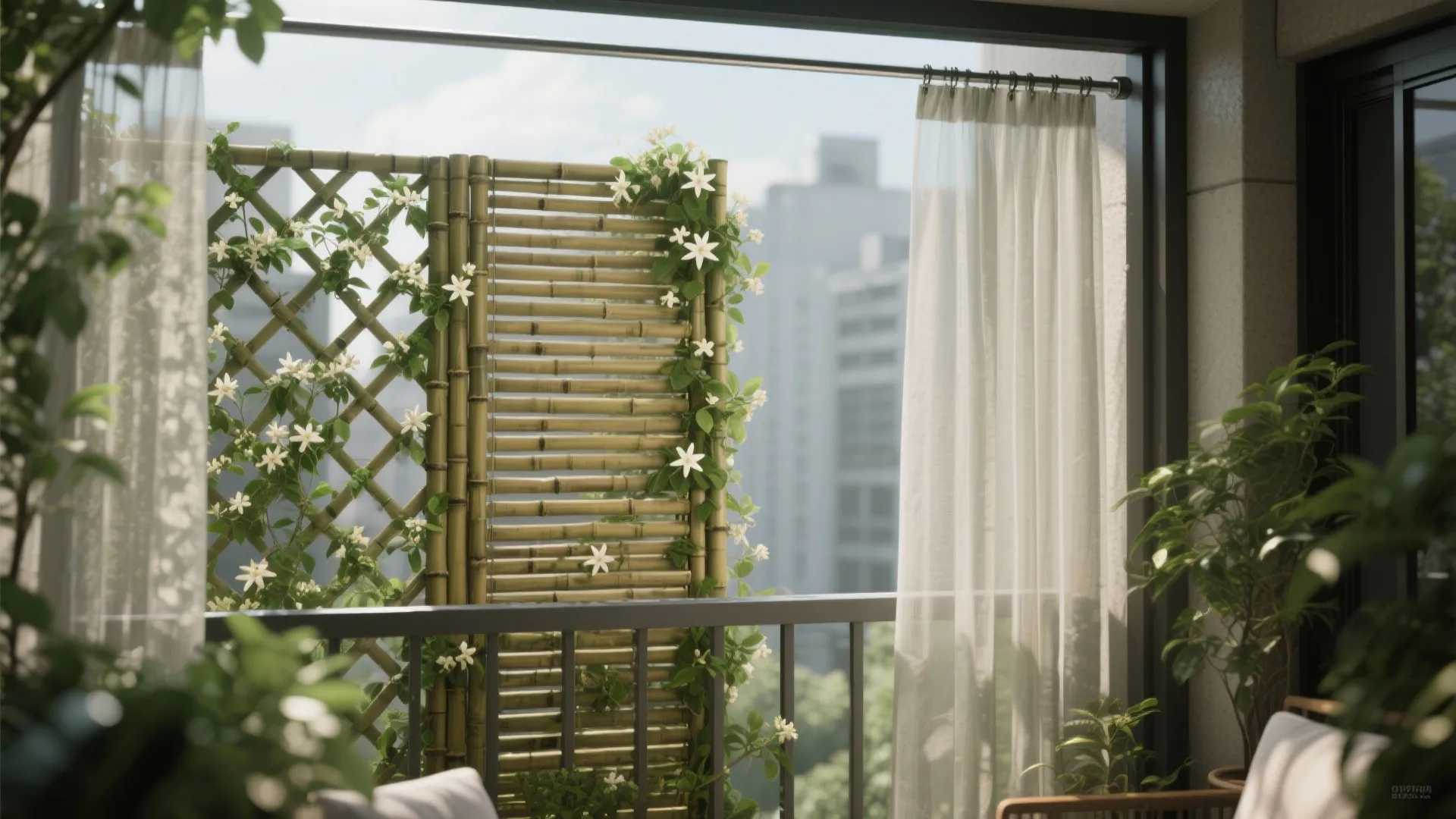 Layered privacy: screens, vines, and sheer canopies