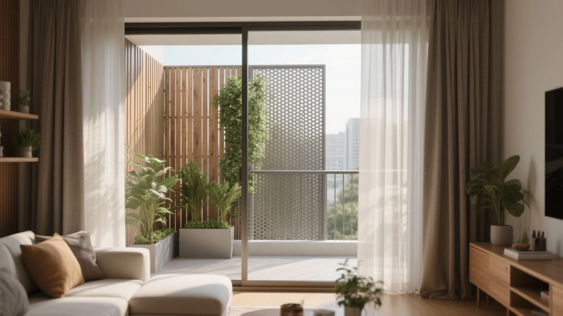 Privacy that still lets light in: screens, sheers, and green buffers