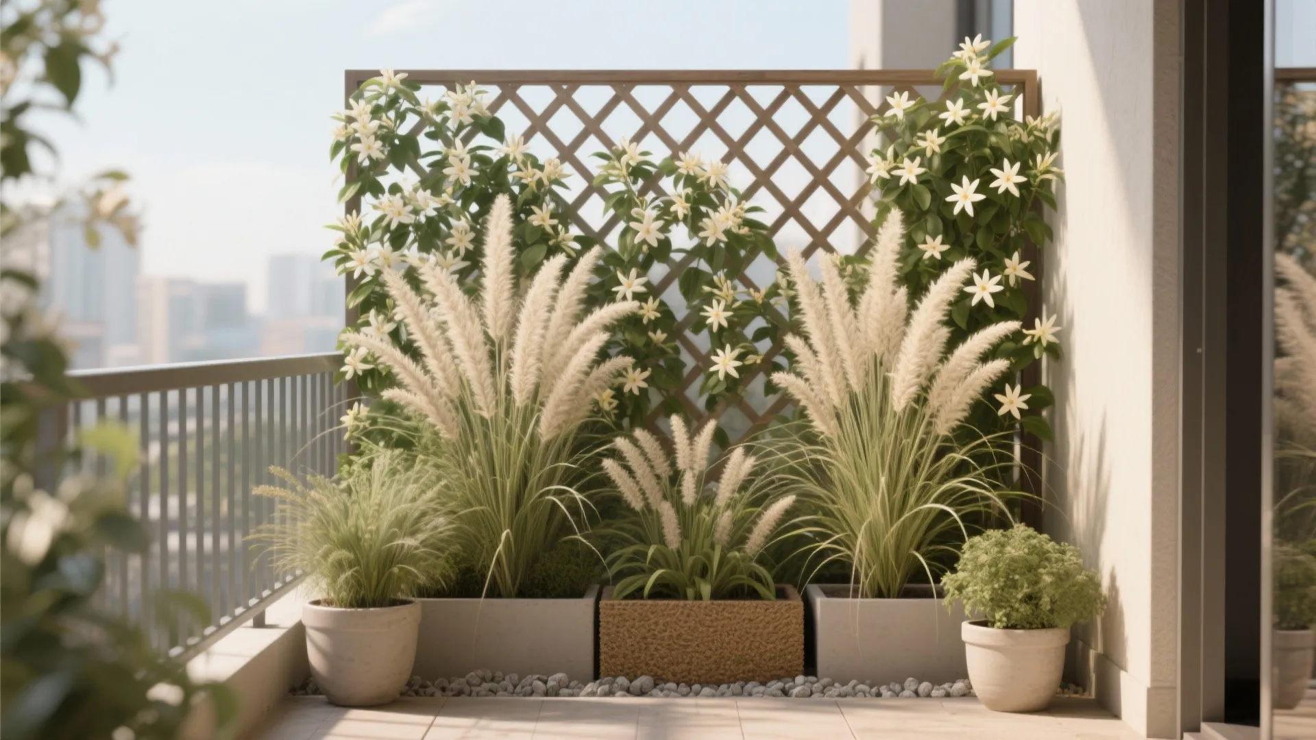 Privacy Planting with Tall Grasses and Climbers