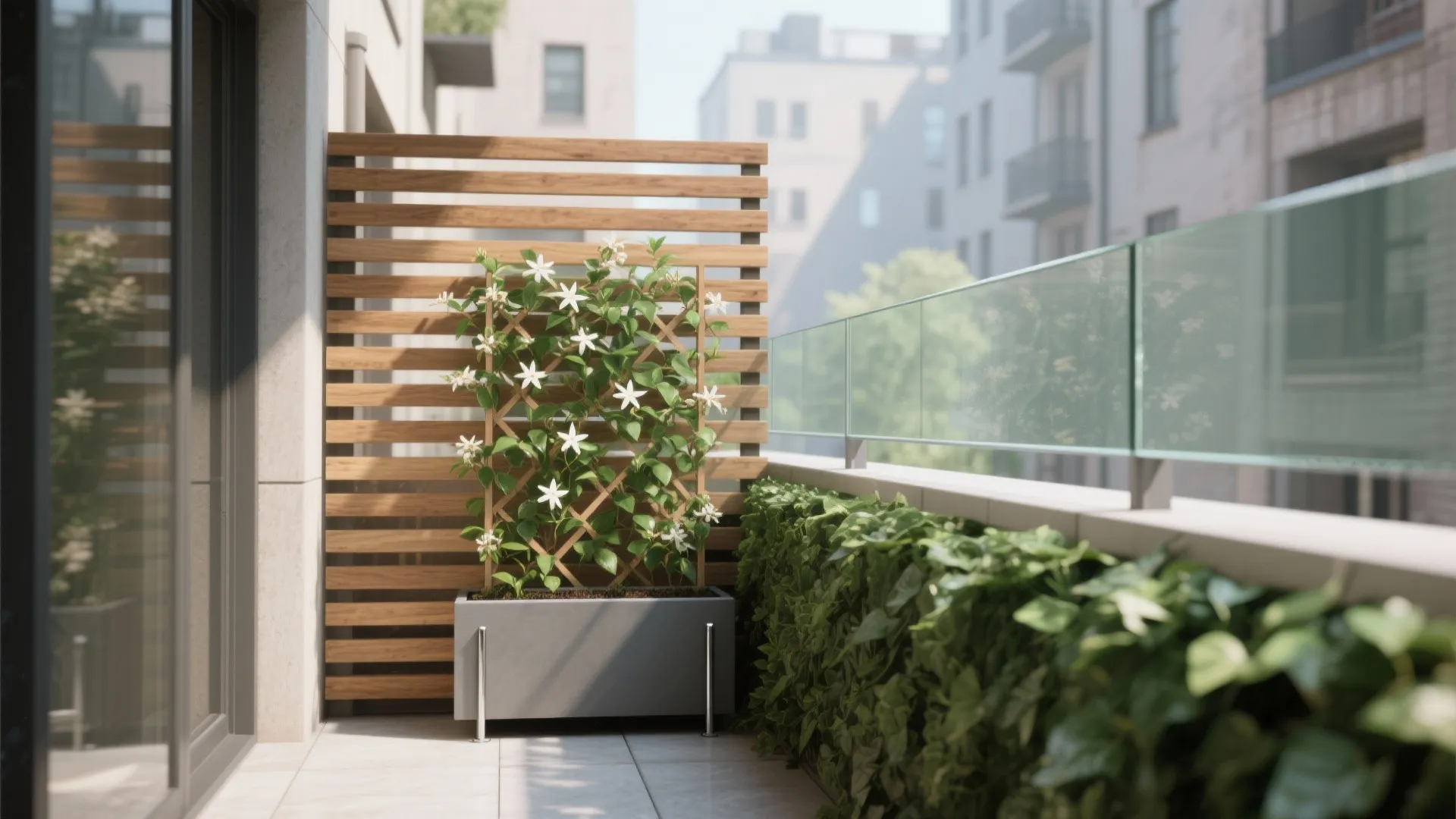 Privacy Screen with Climbers + Light-Preserving Glass