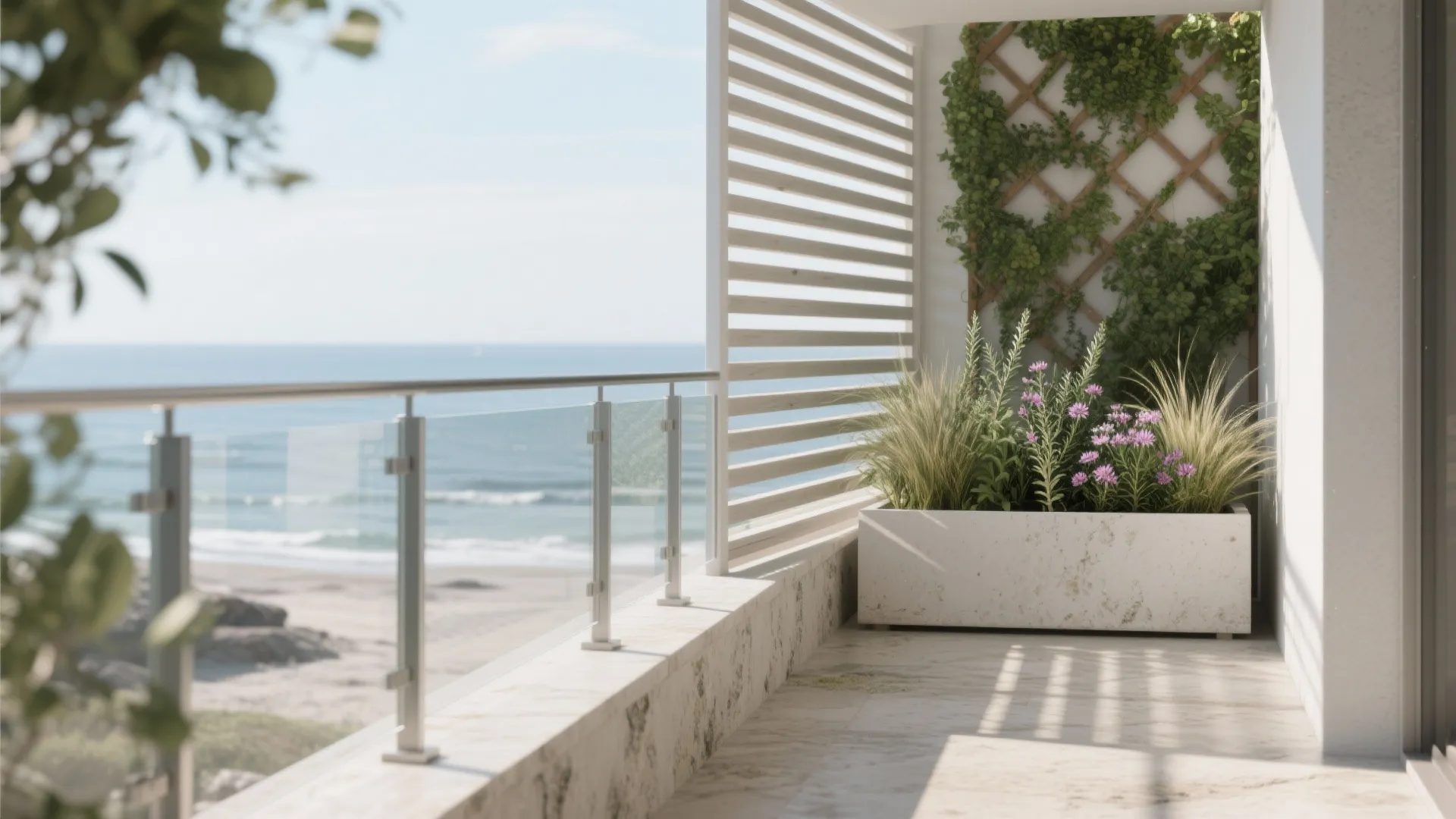 Layered privacy and wind control with planters and screens