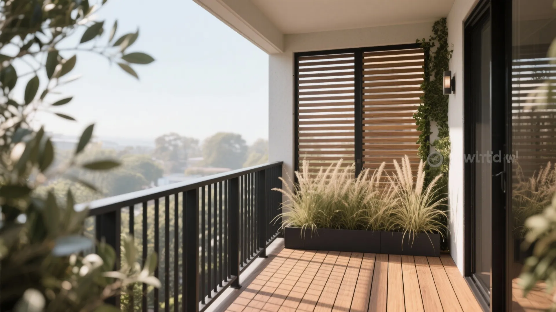 Compact privacy screens and warm materials