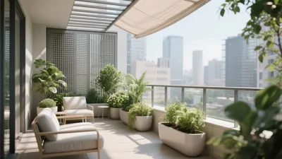 Urban Balcony Oasis with Greenery and City Views