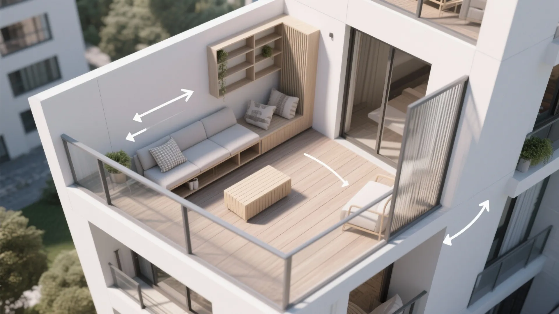 Multi-level storage and privacy screens