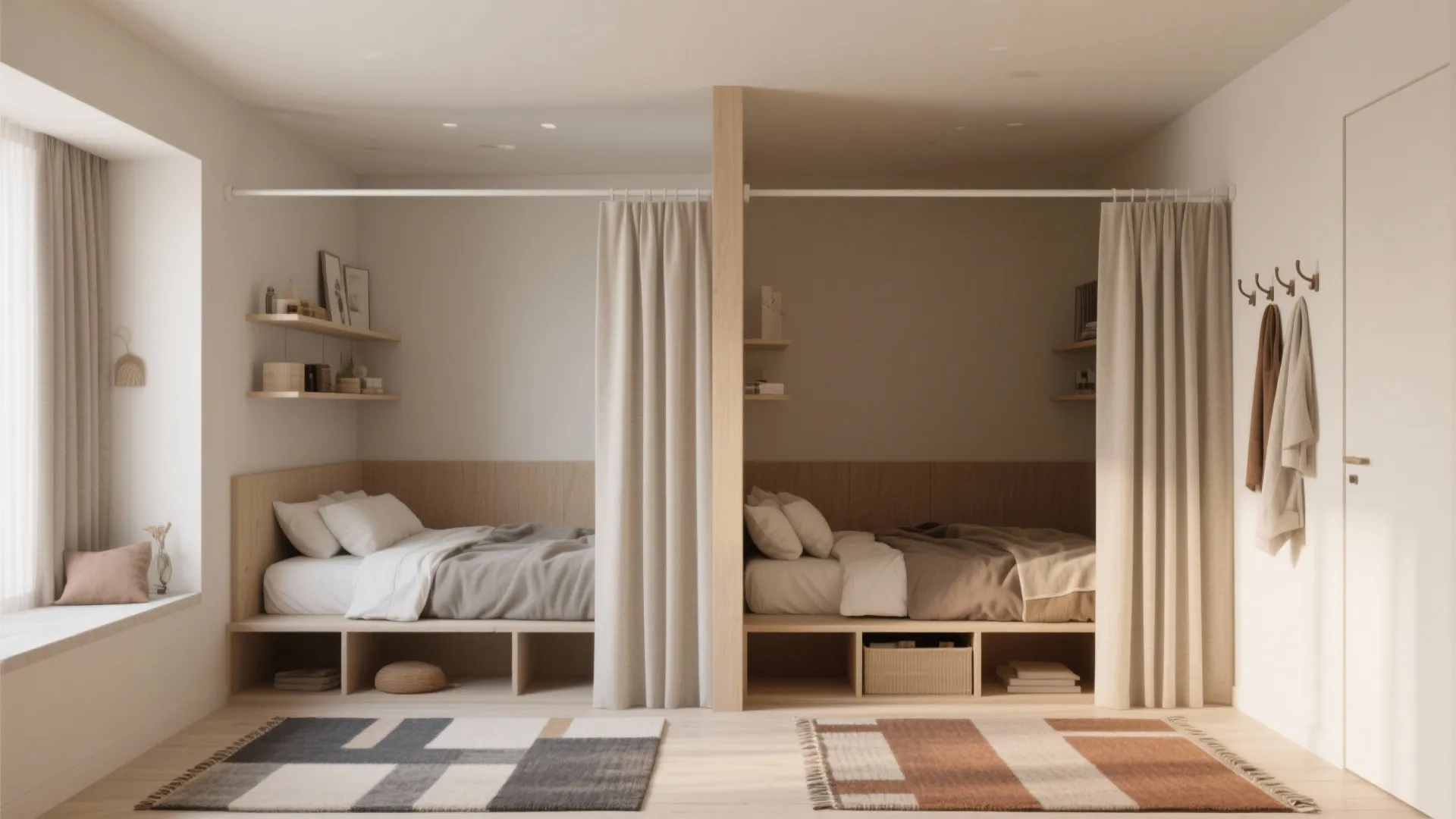 4. Zoning with Curtains, Rugs, or Low Dividers