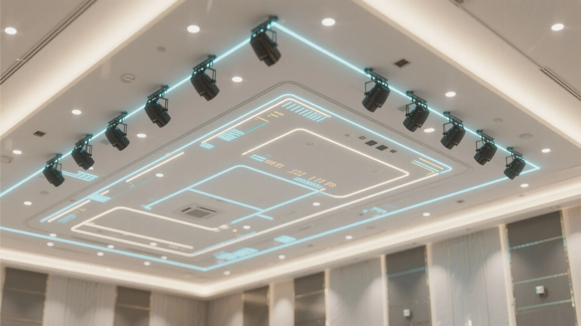 Integrated projection and media ceiling