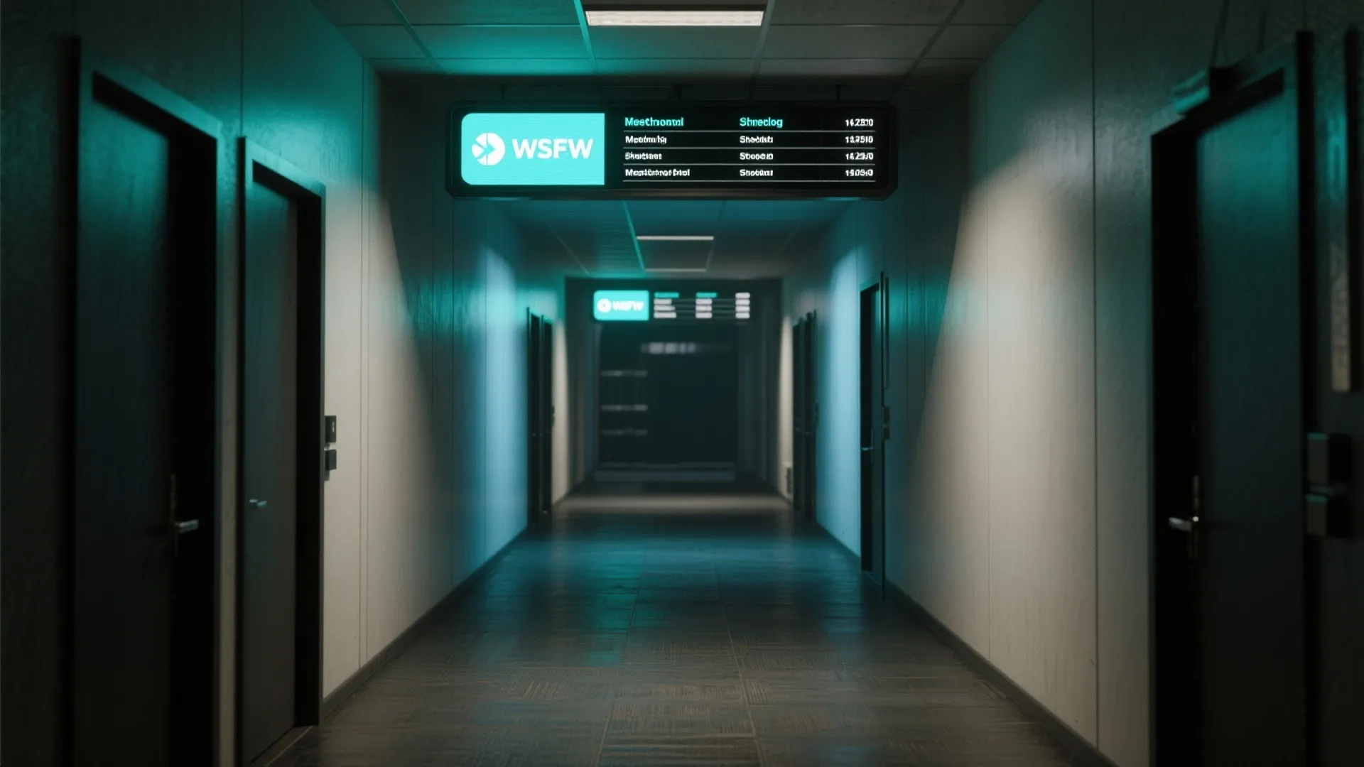 Projected digital signs above office doors