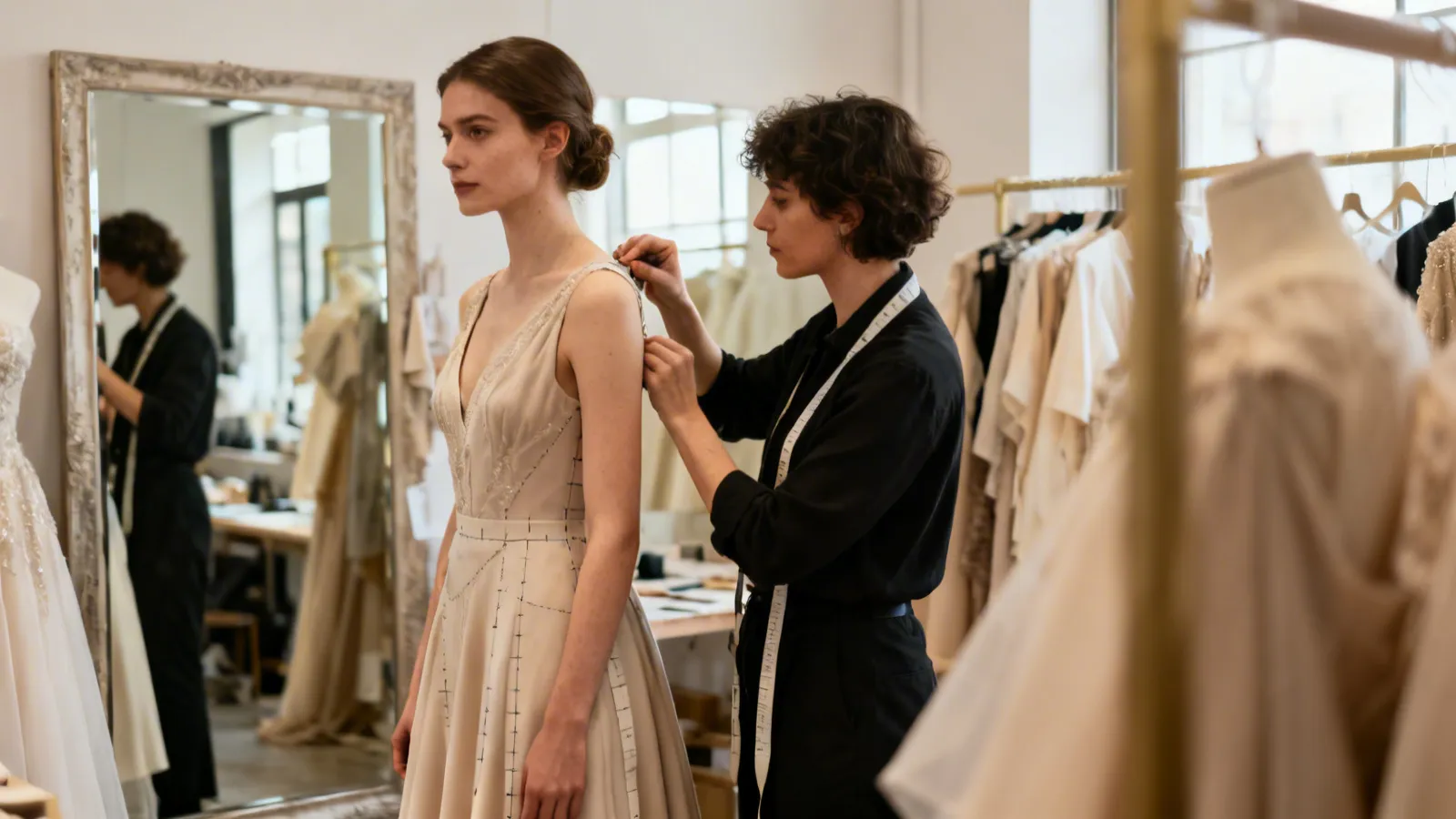 Prueba de vestido en un atelier de moda