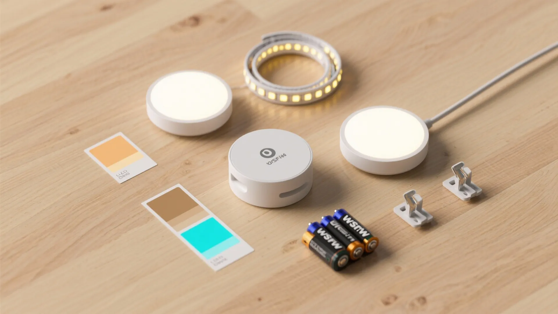 3. Battery-operated puck and strip lights