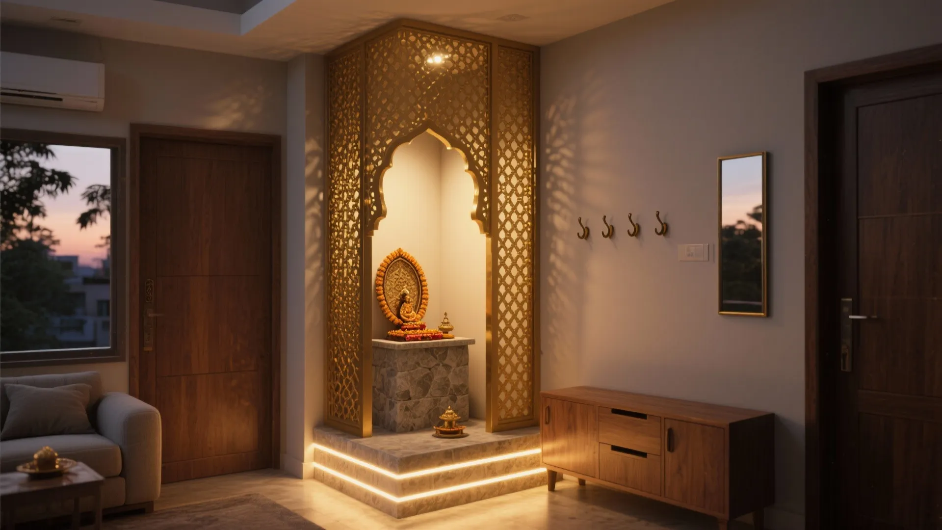 A Calm Puja Nook and Layered Foyer