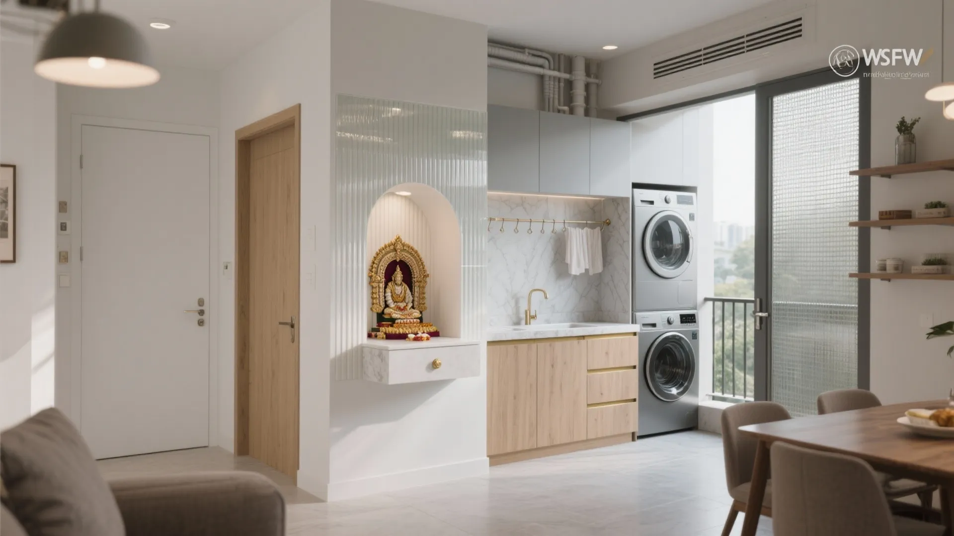 Compact Puja Niche and a Utility Balcony That Works Hard