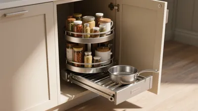 Smart Kitchen Cabinet Storage with Rotating Shelves
