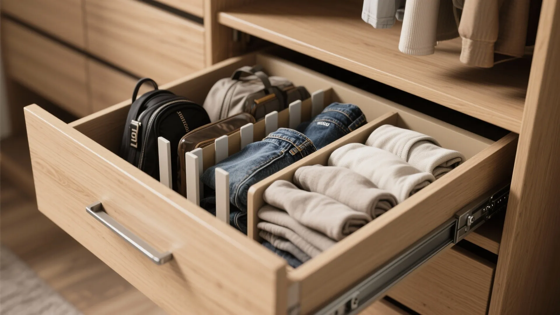 2. Pull-out drawers and vertical dividers
