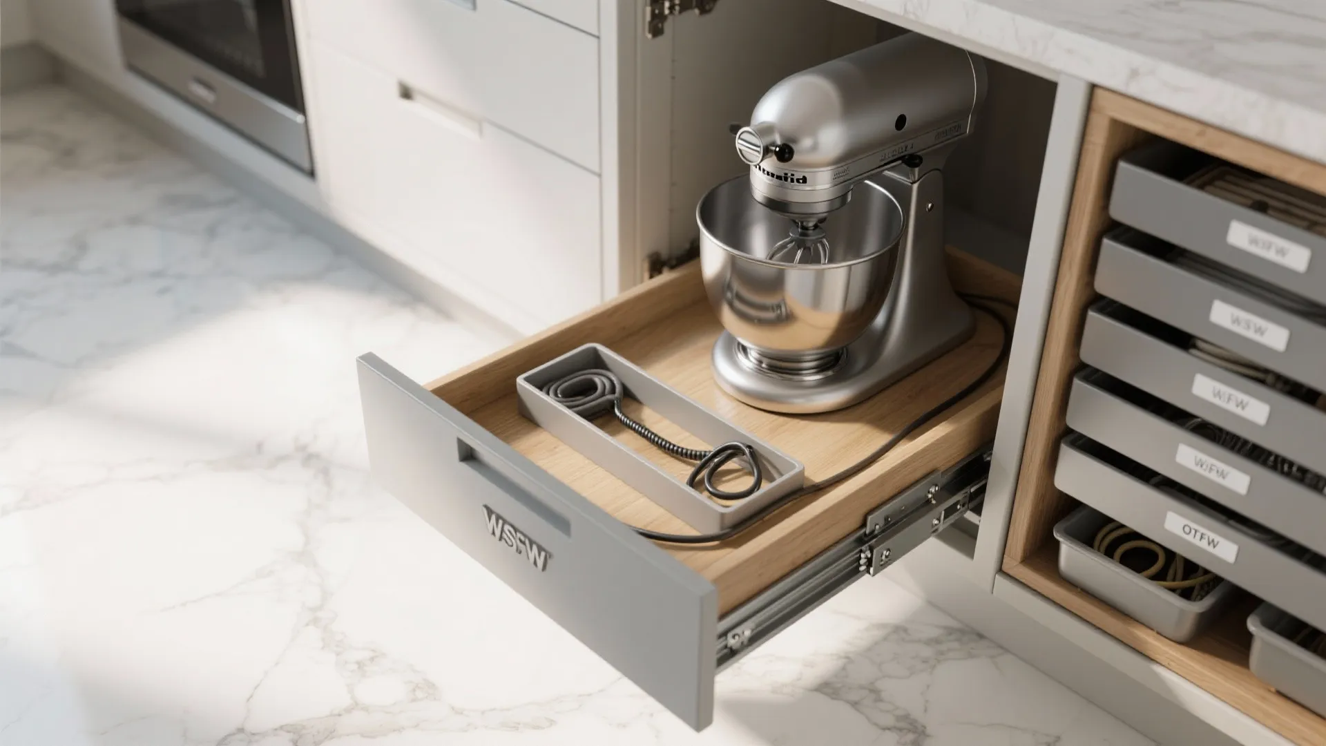 2. Pull-out drawers and tray organizers