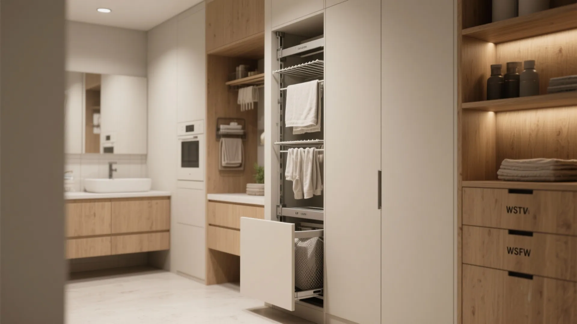 3. Use Vertical Storage and Pull-Out Drying