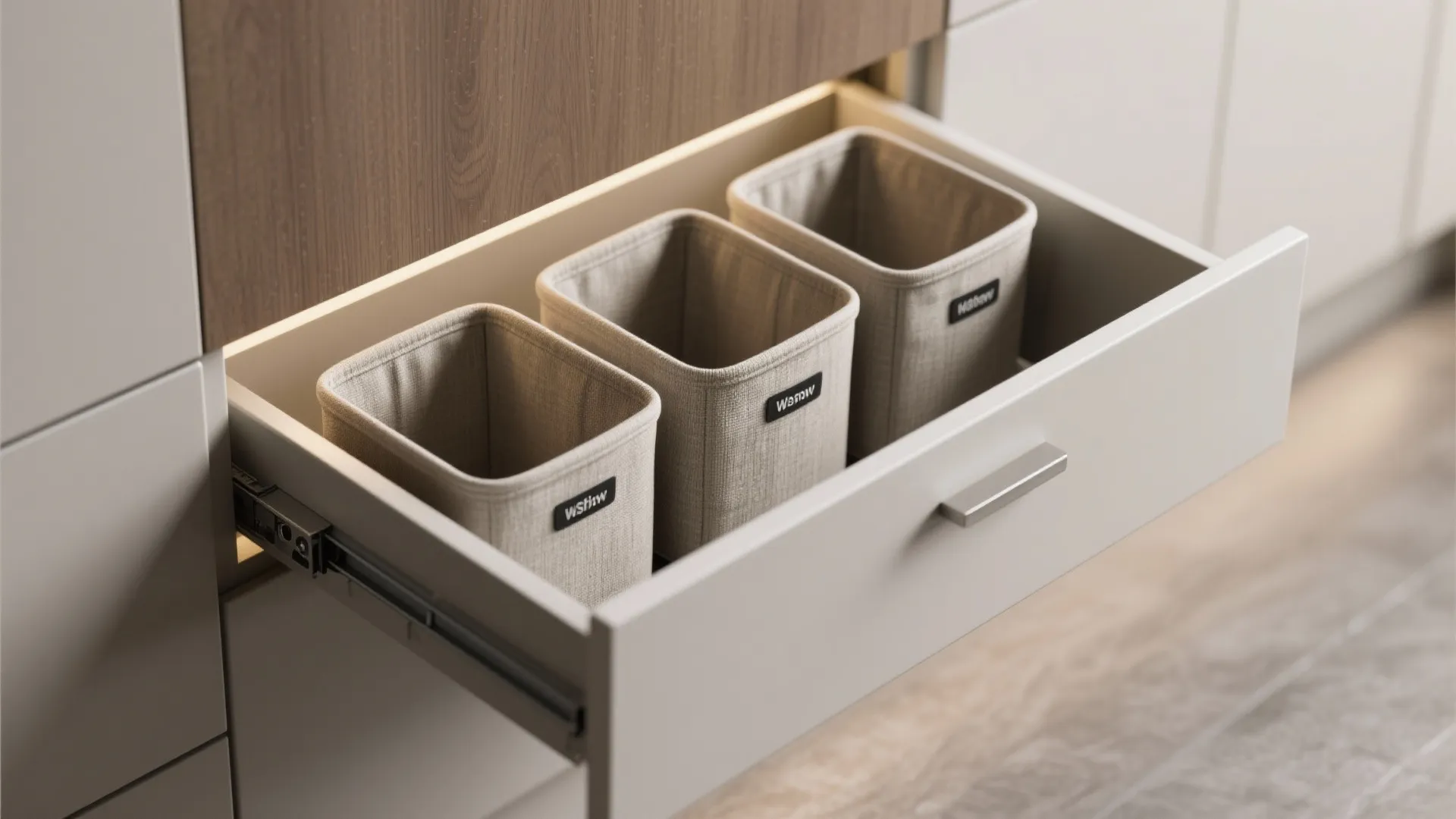 3. Hidden sorting with pull-out hamper systems