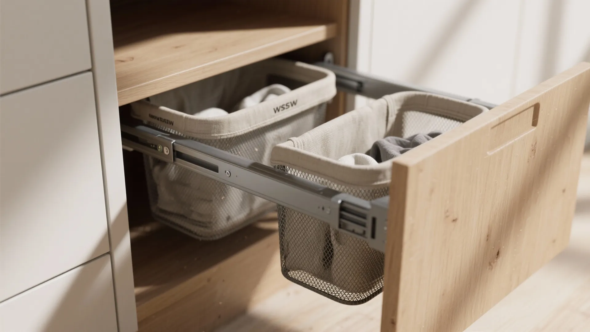 1. Pull-out Hampers Behind Cabinet Doors