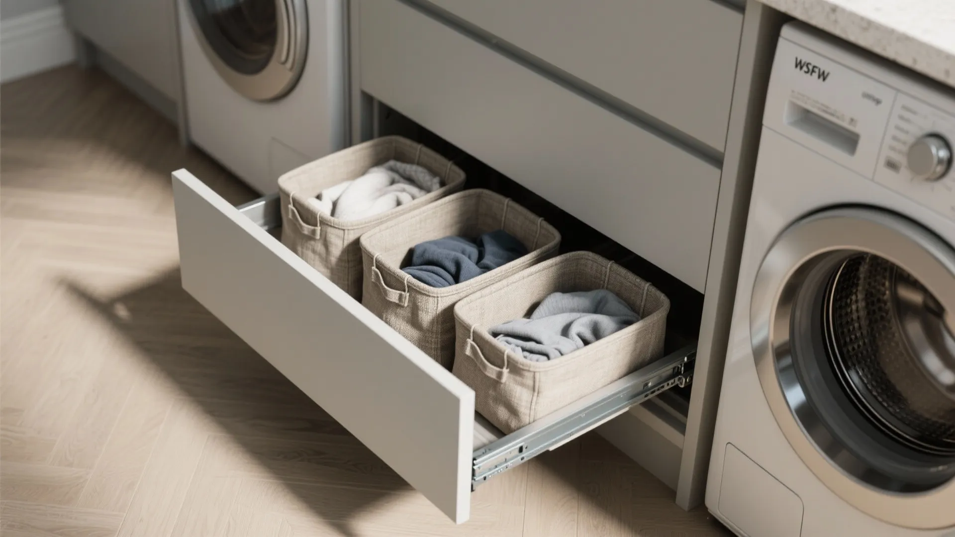 3. Use built-in hampers and pull-out sorting bins
