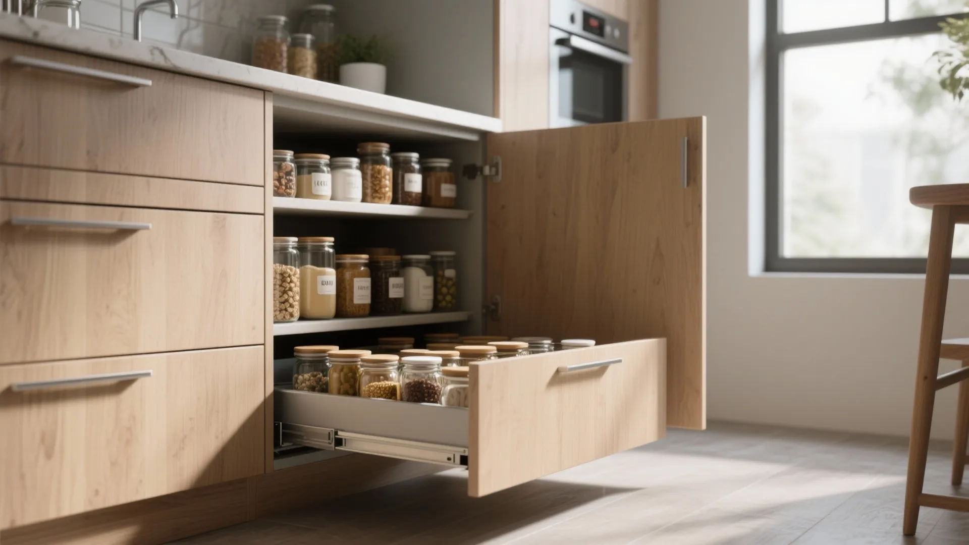1. Pull-Out Pantry Drawers