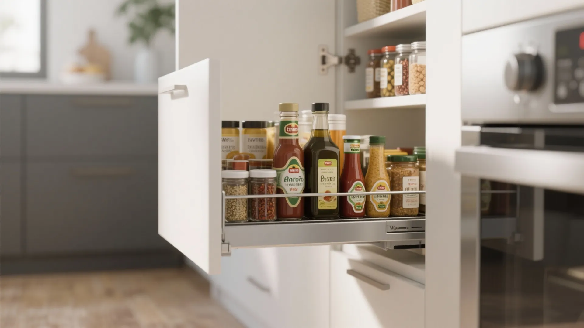 1. Add pull-out pantry shelves