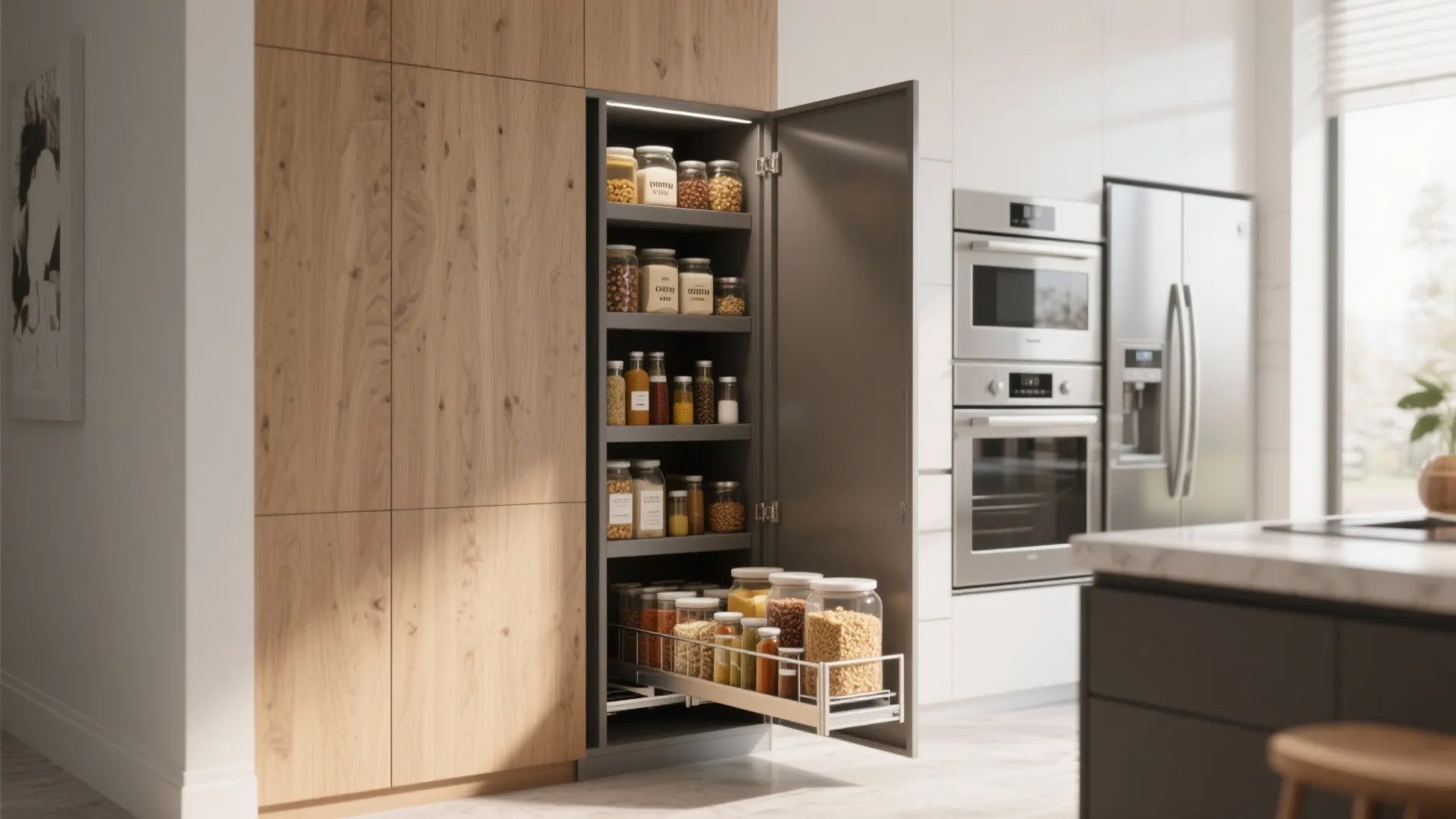 1. Pull-Out Pantry Cabinets