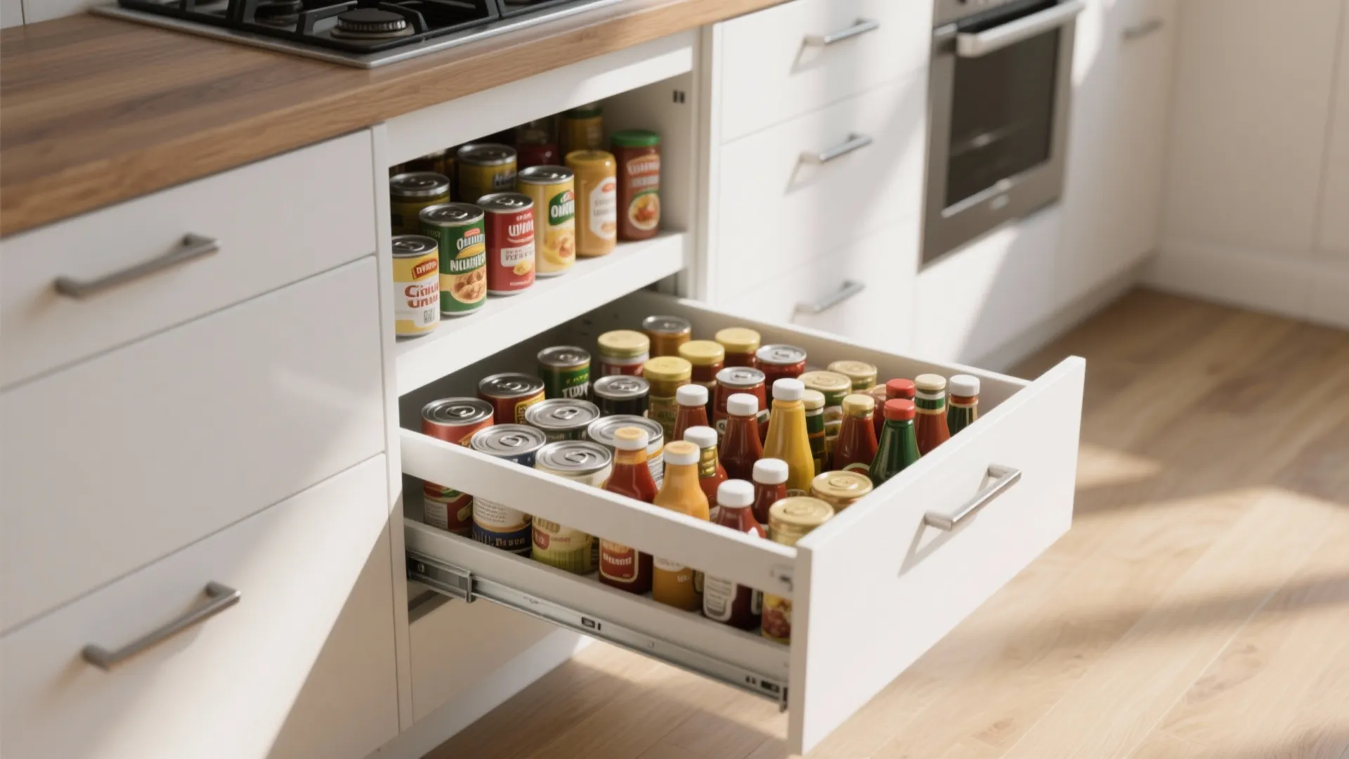 2. Pull-Out Pantry Drawers