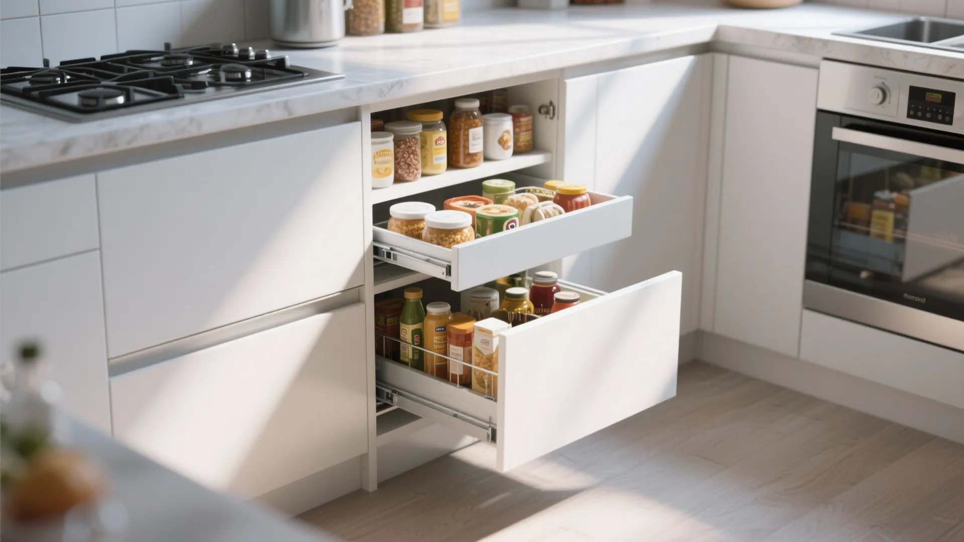 9. Pull-Out Pantry Drawers