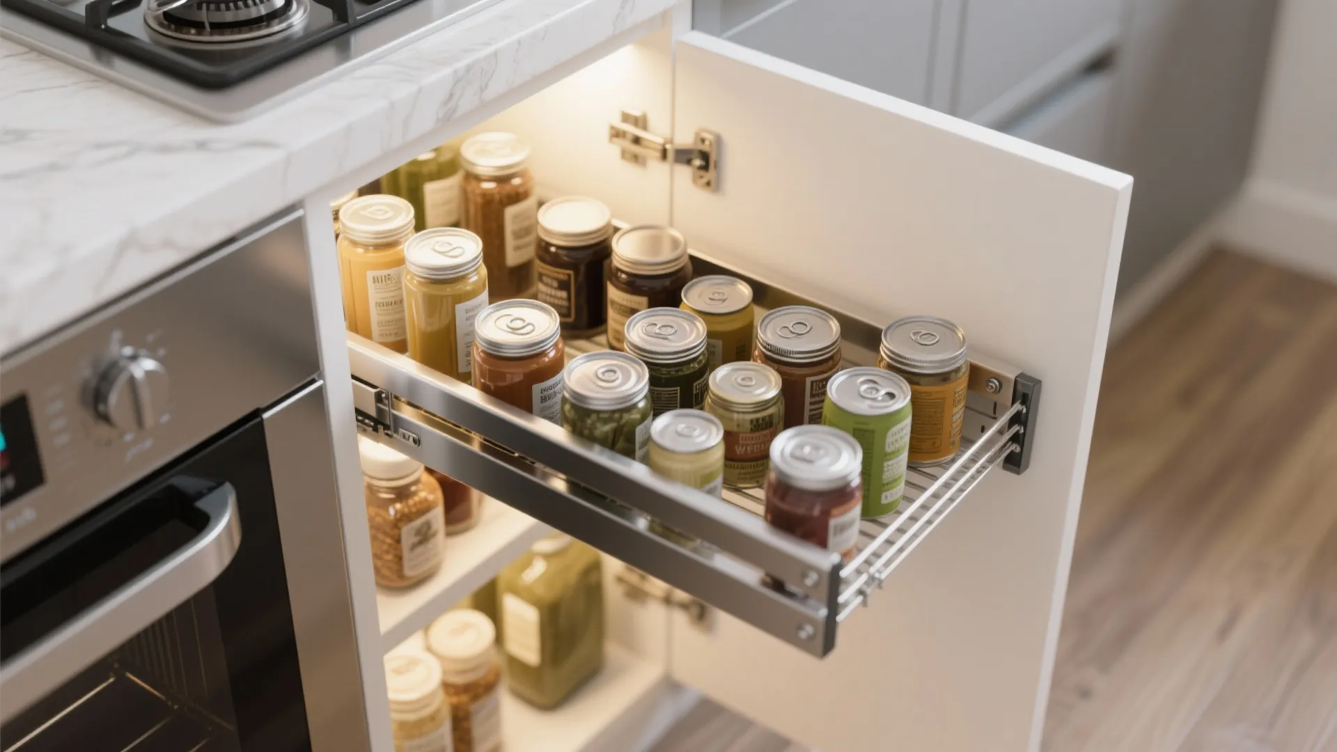 3. Pull-Out Pantry Shelves